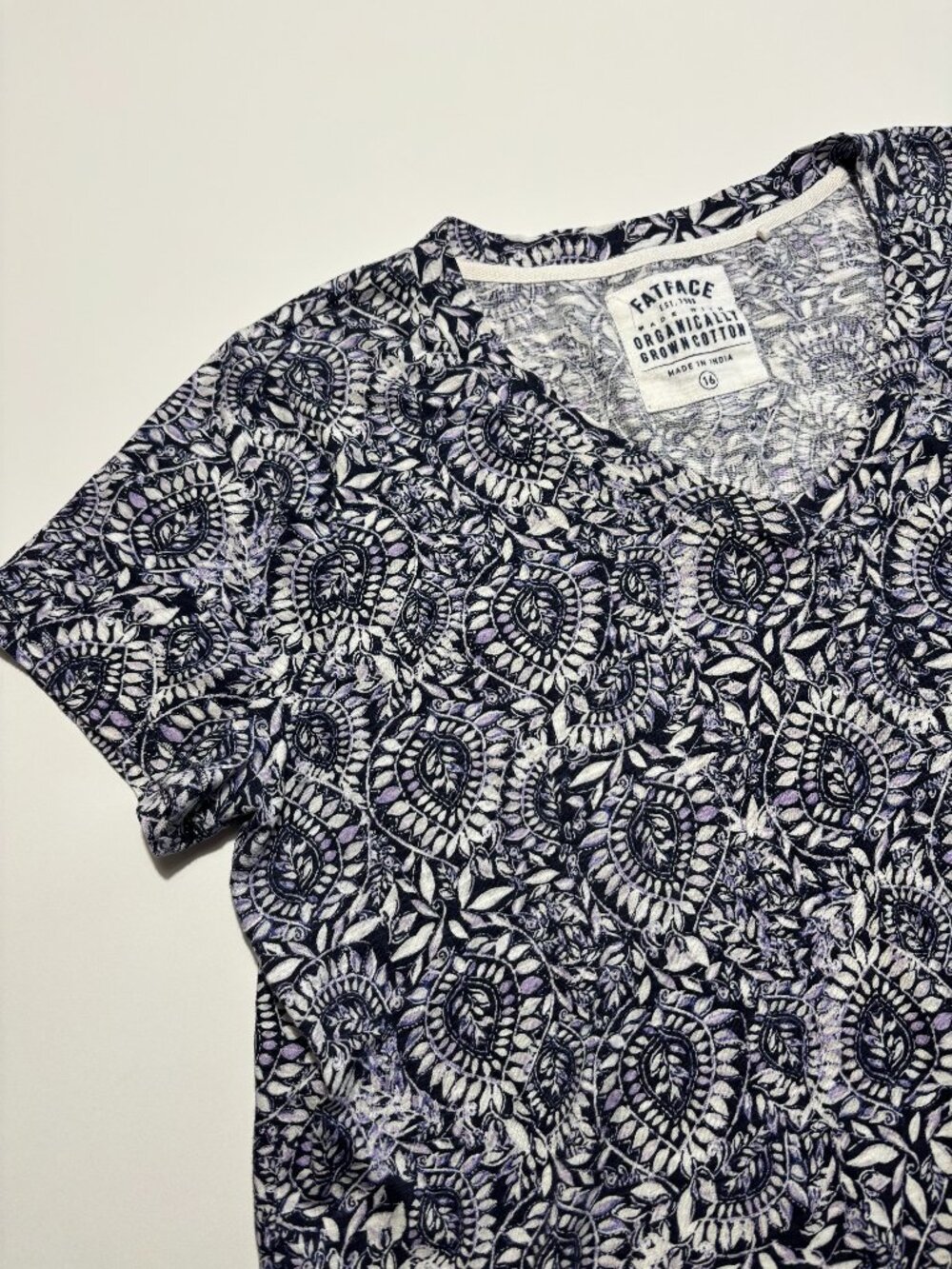 FatFace Navy White & Purple Paisley Cotton Short Sleeve T-Shirt